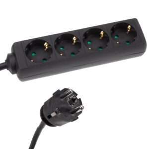 4-voudige stekkerdoos met krimpkous - 3G1.5 - 1.5 m kabel - zwart - schuko - randaarde