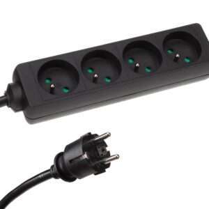 4-voudige stekkerdoos met krimpkous - 3G1.5 - 1.5 m kabel - zwart - schuko - penaarde