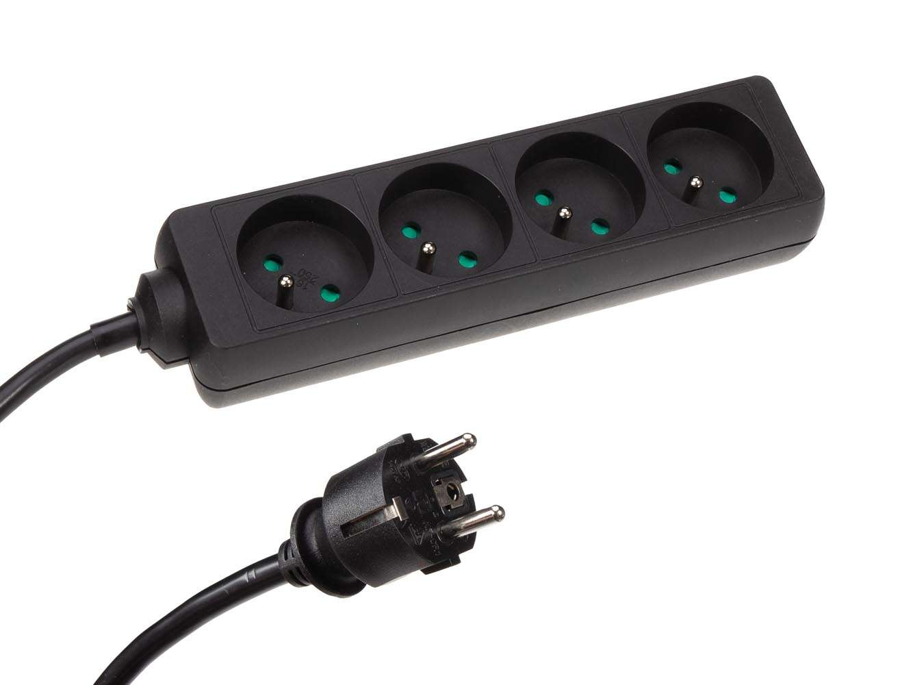 4-voudige stekkerdoos met krimpkous - 3G1.5 - 1.5 m kabel - zwart - schuko - penaarde